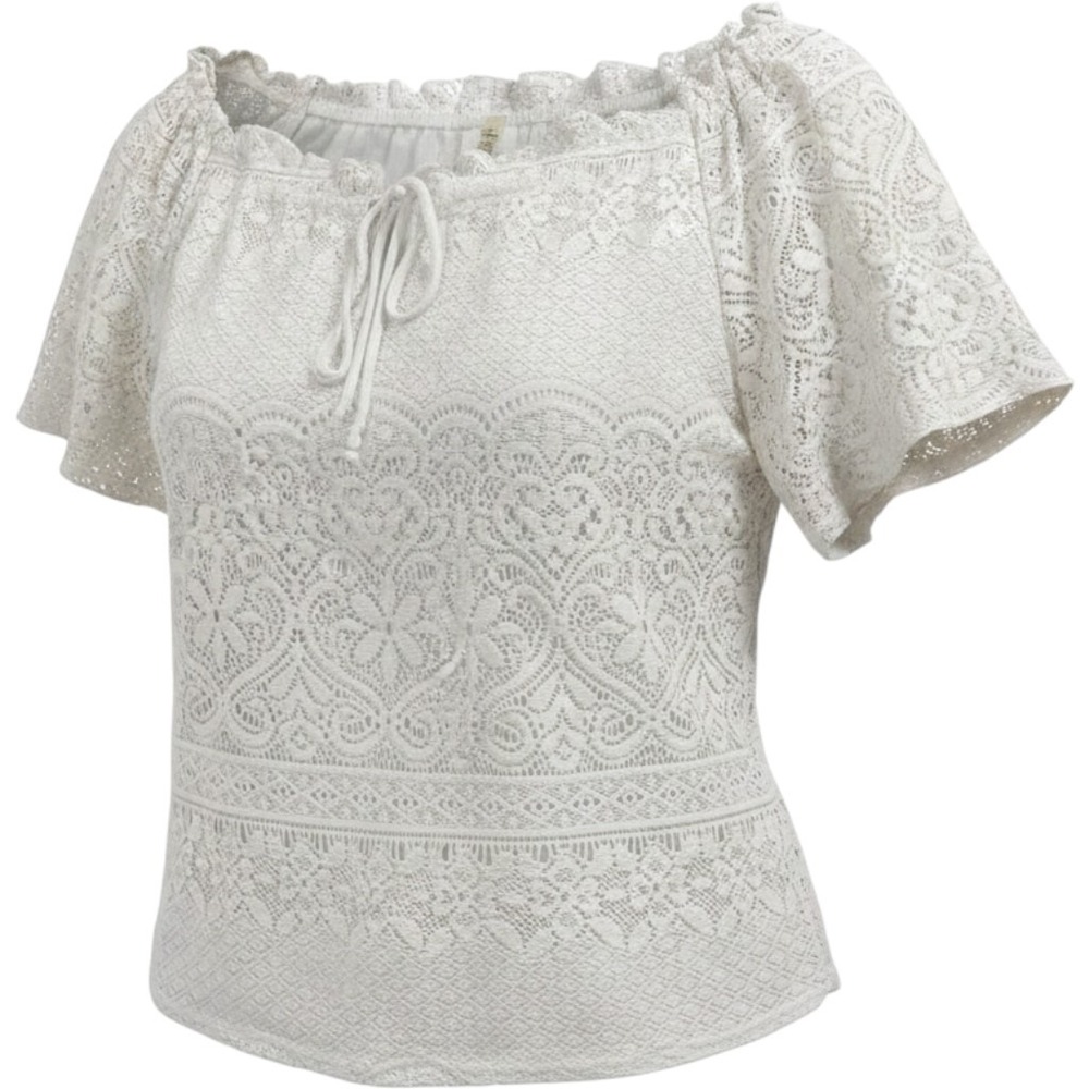 NY Collection Petite White Lace Peasant Blouse PXL Off Shoulder Short Sleeve Top